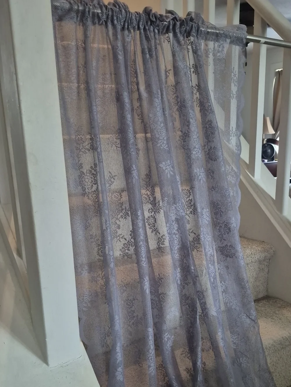 UrbanLotus Sheer Lace Floral Curtain Panel Silvery Gray 56x96